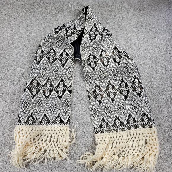 VINTAGE Mexican Rebozo 85" Black White Handmade Shawl Wrap Scarf RARE 60s 70S - Picture 15 of 16